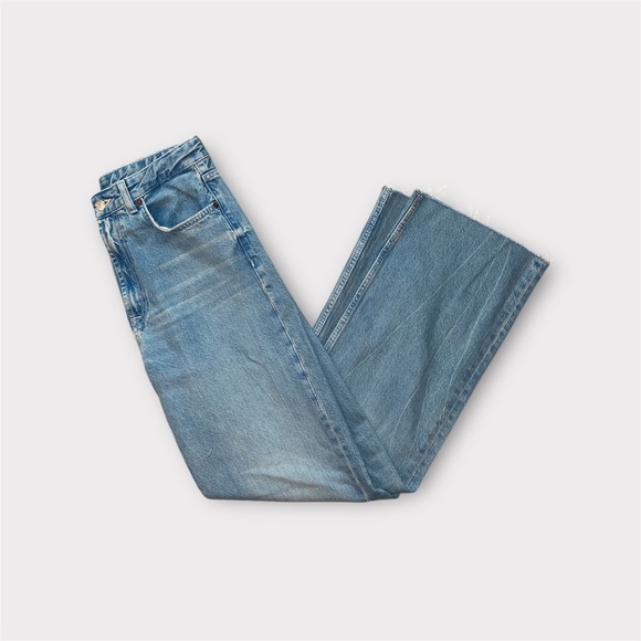 Zara Wide Leg Straight Raw Hem High Rise Jeans size 8 - Picture 1 of 8